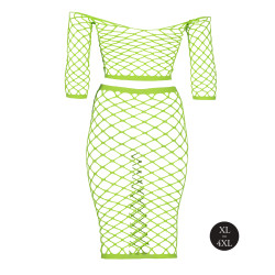 Ouch! Glow Bustier et Robe Filet Épaules dénudées Vert Fluo